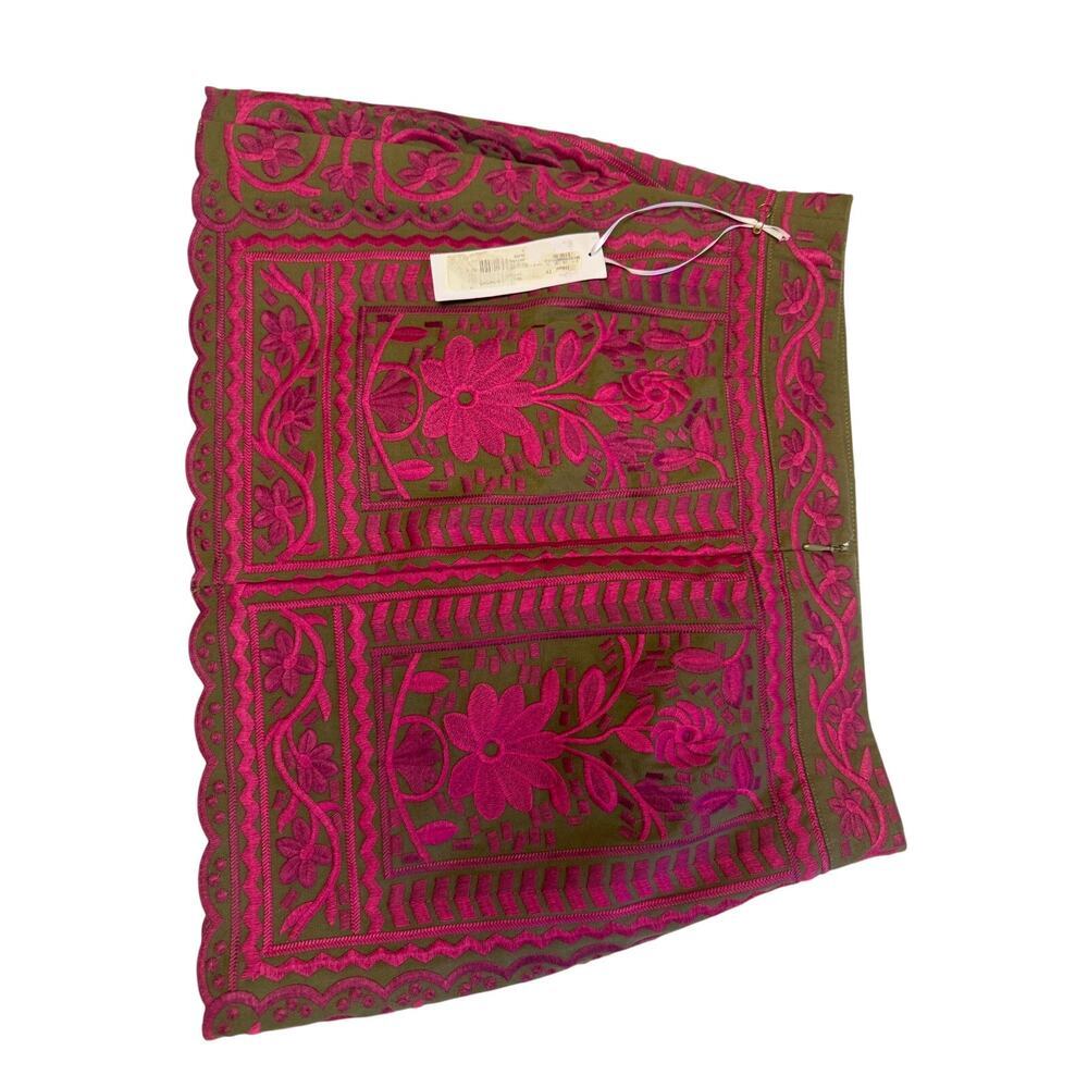 j.marie NWT 100% cotton pink and green embroidered lined skirt womens small - Picture 3 of 10